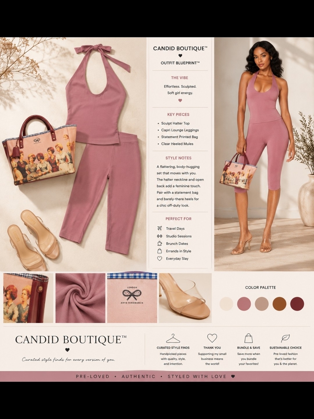 SKIMS Sculpt Halter Top & Capri Leggings Set - Dusty Mauve